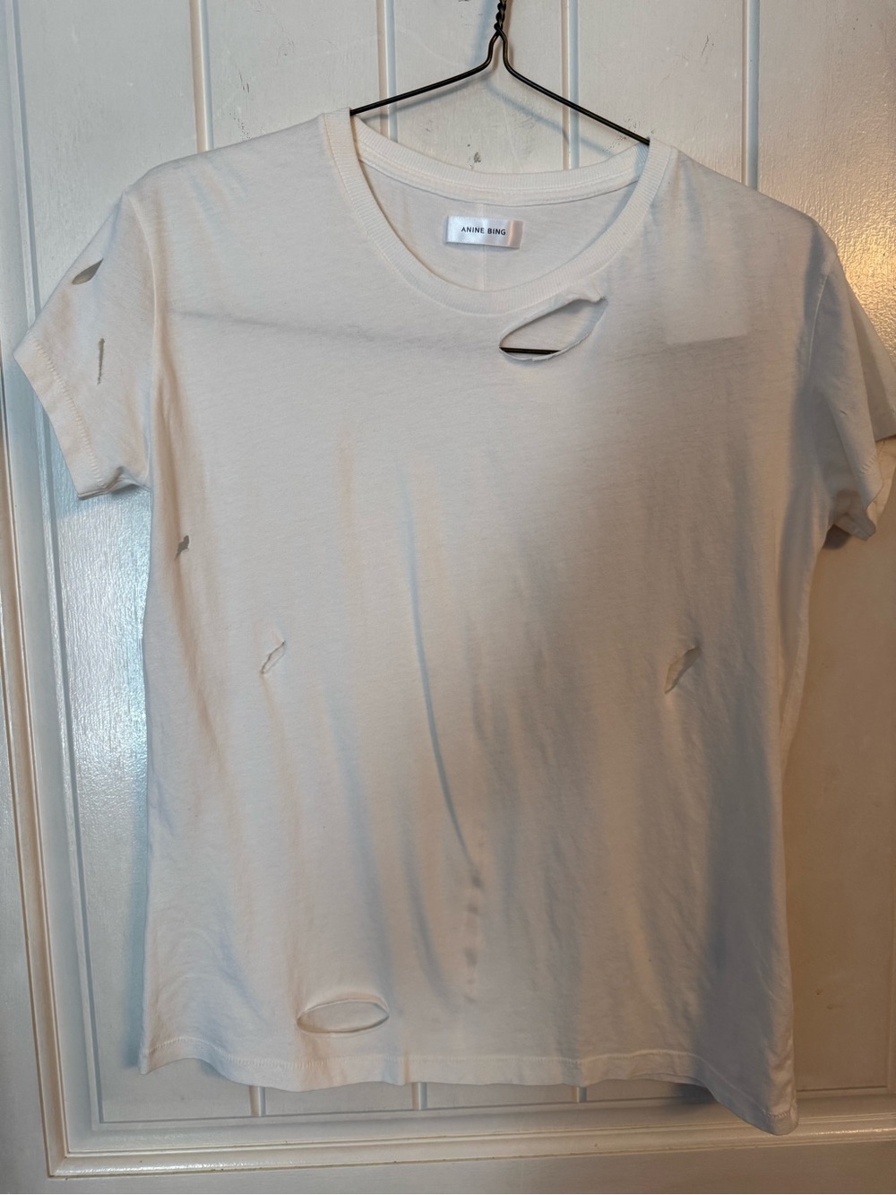 Anine Bing White Distressed Crewneck Tee